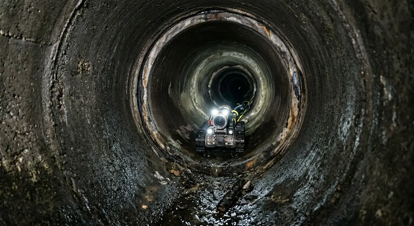Robotic sewer camera inspecting pipe interior for Sewer Line Cleaning in San Bernardino